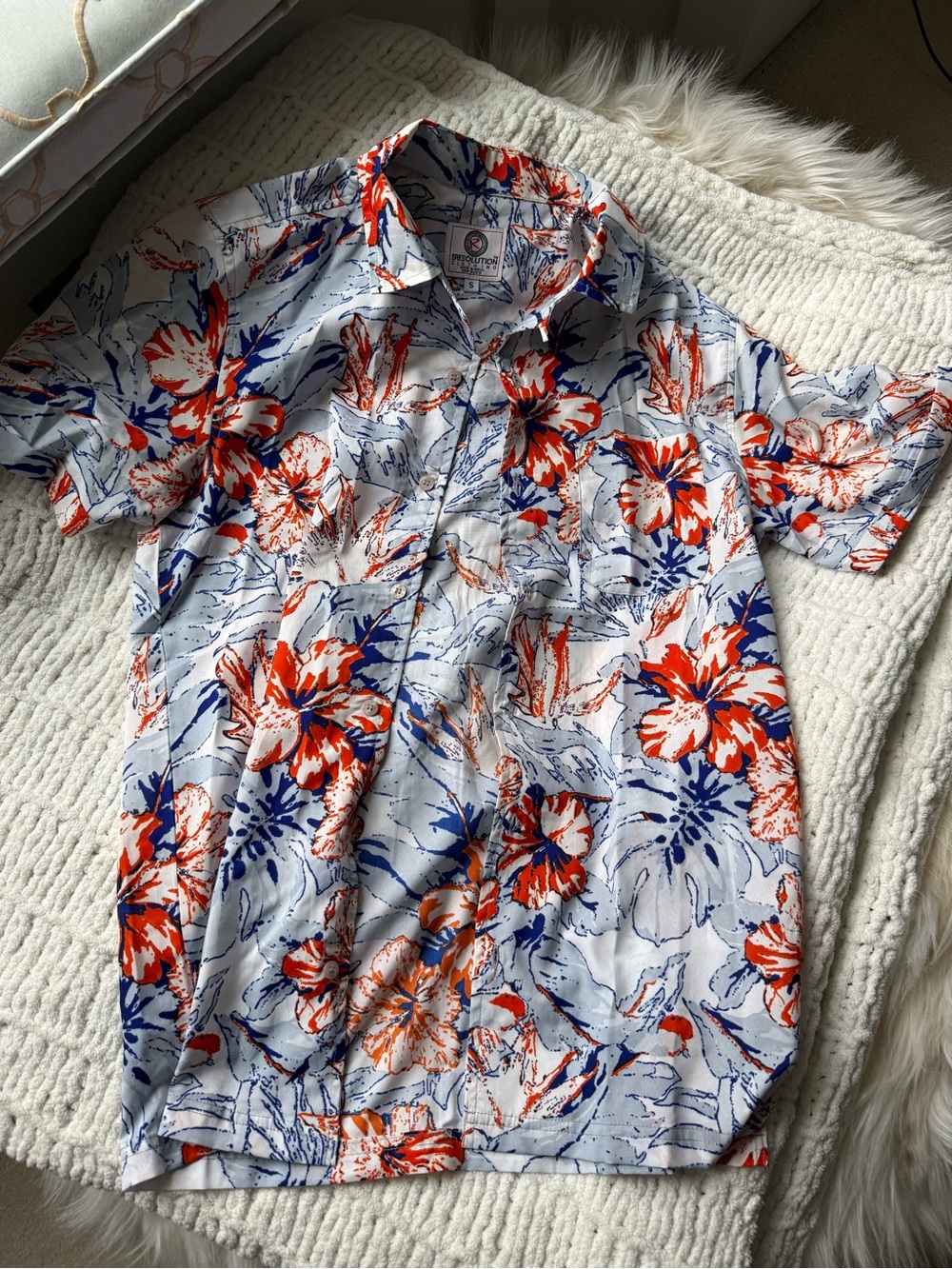 Resolution Floral Button Down in White & Orange Small